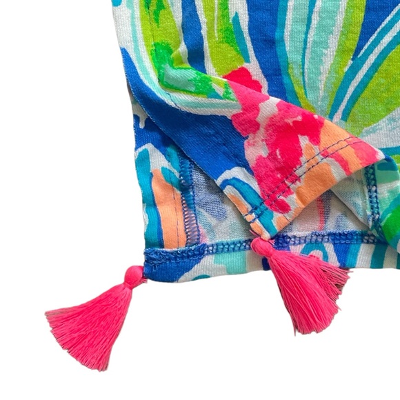 Lilly Pulitzer Seagate Cover up Tippy caftan top tassels deep back pink blue XS - Picture 9 of 14